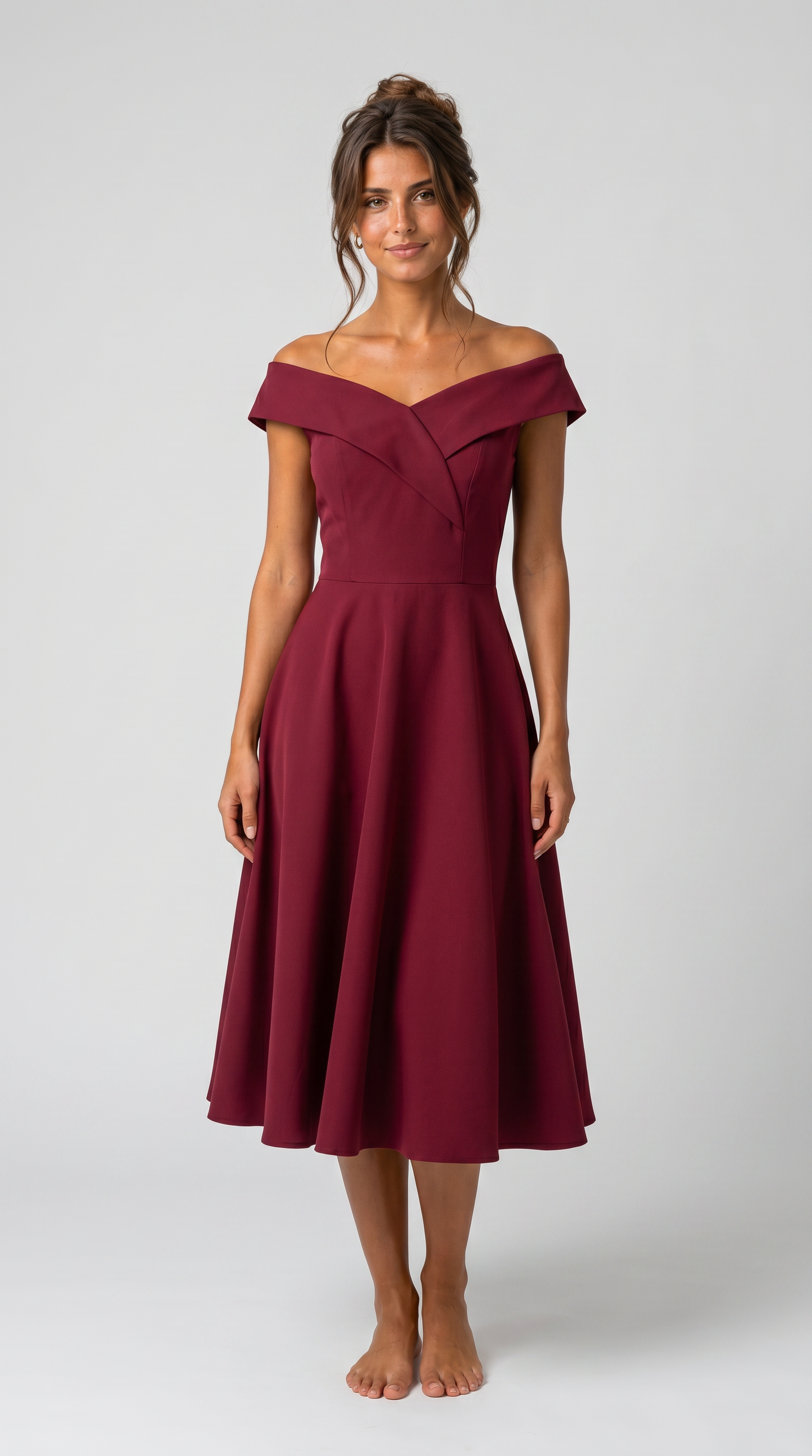 Burgundy Midi Dress - Try-On Front 1
