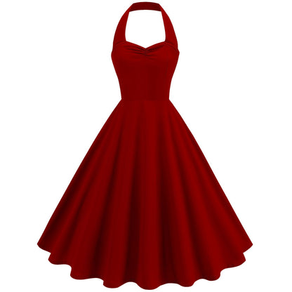 Cross-Border Women's Clothing 2026 New Model Amazon Bestseller 50S Retro Hepburn Style Little Black Dress Solid Color Halter Neck Dress
