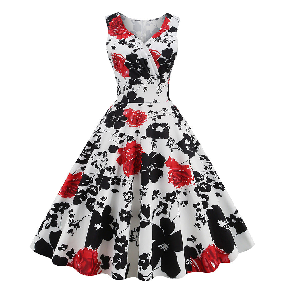 2026 Cross-Border Amazon Women's Clothing New Style 50S 60S Hepburn Style Retro Printed Dress Floral Dress
