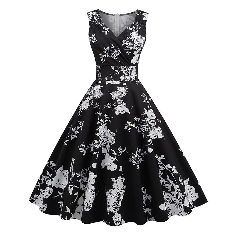 Amazon's Hot-Selling Women's Clothing 2026 Spring/Summer New Style 5060S Hepburn-Style Retro Printed Dress Factory Ready Stock