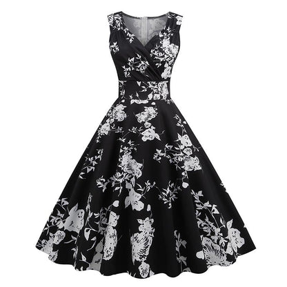 Amazon's Hot-Selling Women's Clothing 2026 Spring/Summer New Style 5060S Hepburn-Style Retro Printed Dress Factory Ready Stock