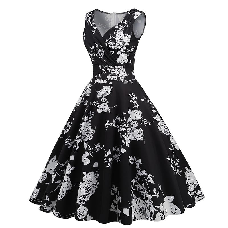 Amazon's Hot-Selling Women's Clothing 2026 Spring/Summer New Style 5060S Hepburn-Style Retro Printed Dress Factory Ready Stock