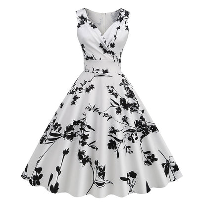 Amazon's Hot-Selling Women's Clothing 2026 Spring/Summer New Style 5060S Hepburn-Style Retro Printed Dress Factory Ready Stock