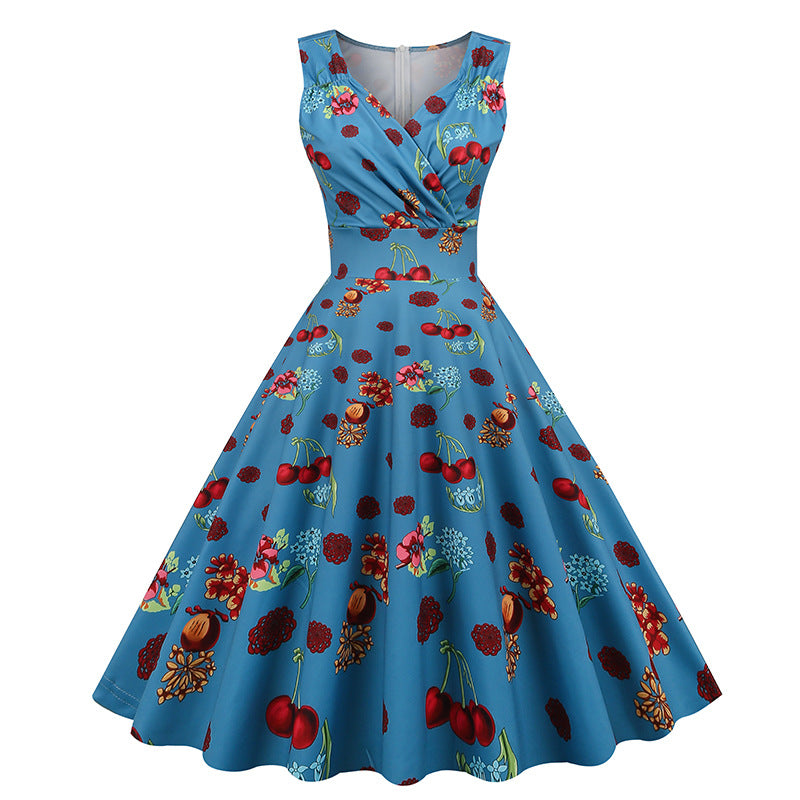 2026 Cross-Border Amazon Women's Clothing New Style 50S 60S Hepburn Style Retro Printed Dress Floral Dress