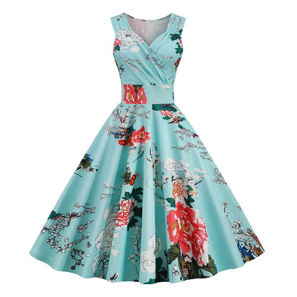 2026 Cross-Border Amazon Women's Clothing New Style 50S 60S Hepburn Style Retro Printed Dress Floral Dress