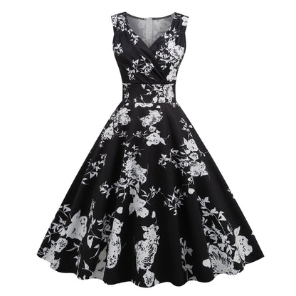 2026 Cross-Border Amazon Women's Clothing New Style 50S 60S Hepburn Style Retro Printed Dress Floral Dress
