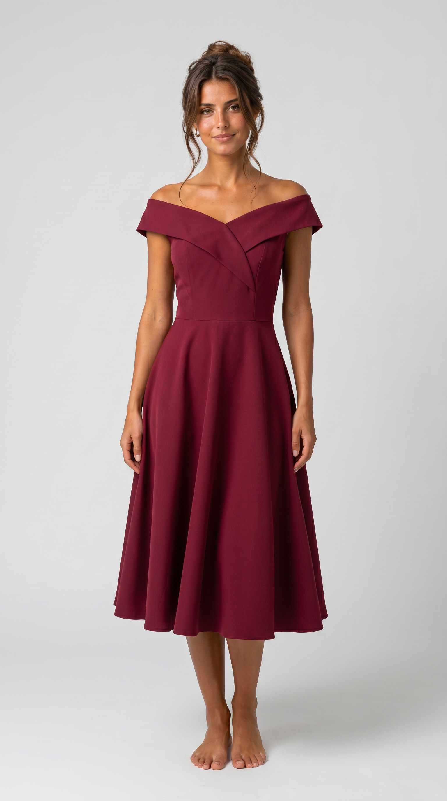Burgundy Midi Dress - Try-On Front 1